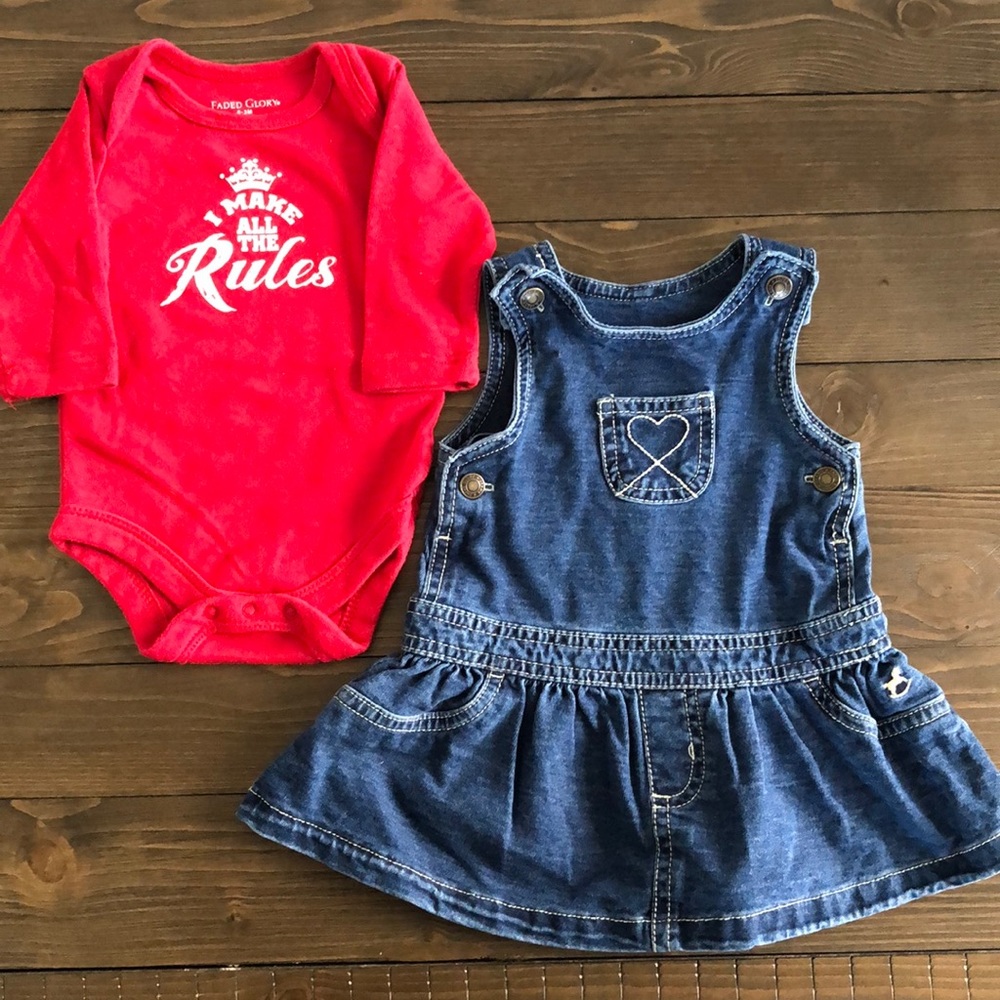 Baby Girl Faded Glory onsie/overall dress bundle